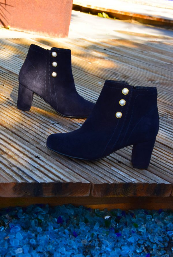 Blue Suede Ankle Boots with Pearls for Petite Feet by Small Shoes by Cristina Correia