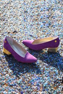 Purple Pointy Slip-on with Gold Heel in Small Sizes