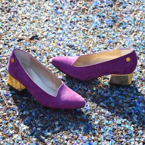 Purple Pointy Slip-on with Gold Heel in Small Sizes