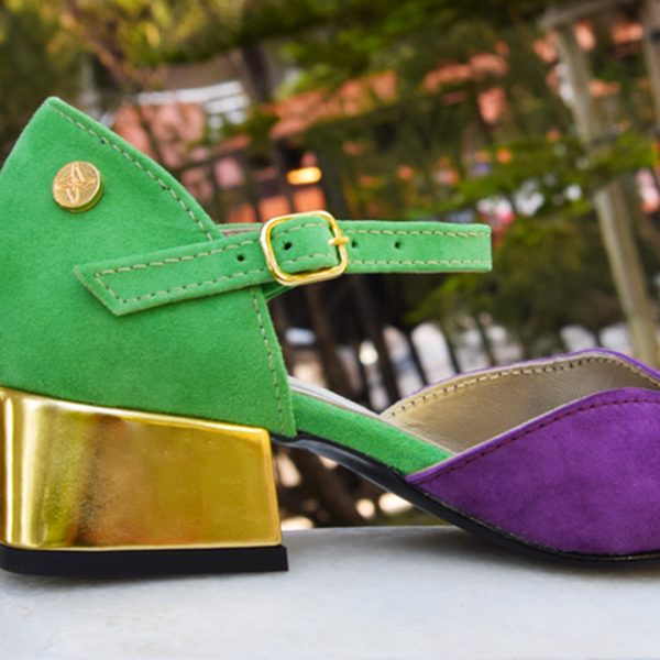 Green and Violet D'Orsay with Synthetic Gold Heel