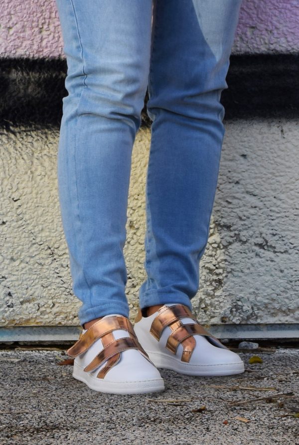 Clasic White and Rose Gold Sneakers