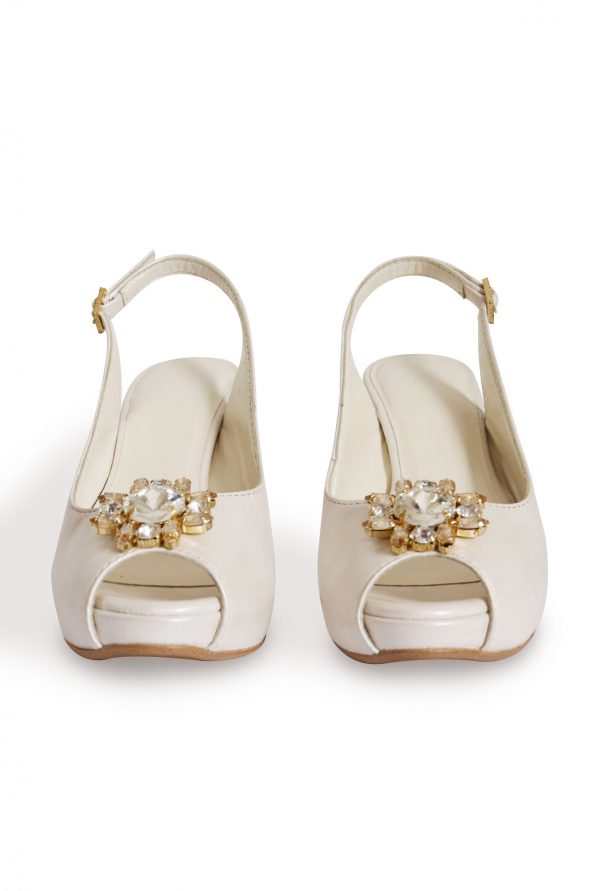 Pearl white peep toe sandal