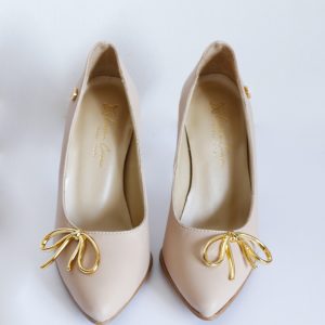 Nude Heels with Golden Bow Front