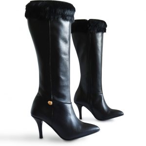 Black Leather High Calf Boots