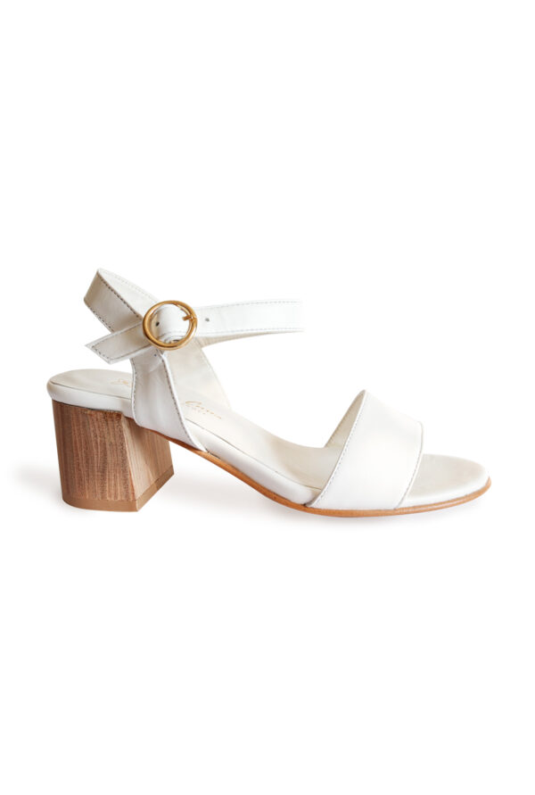 Leather Heel White Sandals